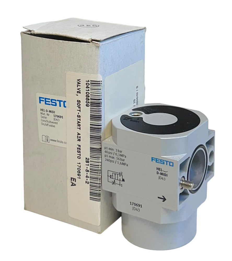NEW FESTO HEL-D-MIDI / 170691 SOFT START ON/OFF VALVE 2/2 0.3-1.6MPa NSMP