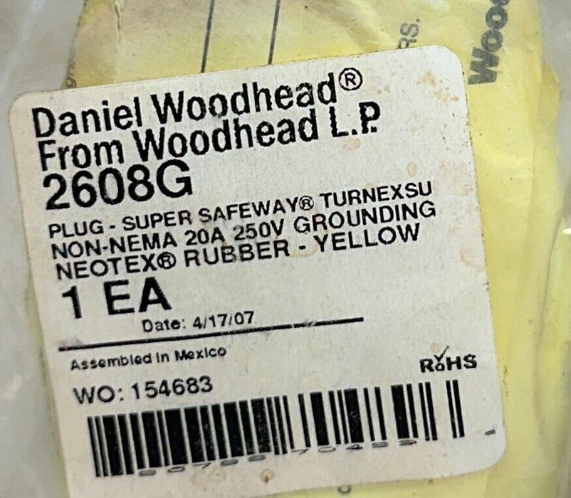 3 NEW DANIEL WOODHEAD 2608G SUPER SAFEWAY PLUG 20A 250V NEOTEX YELLOW NSFS