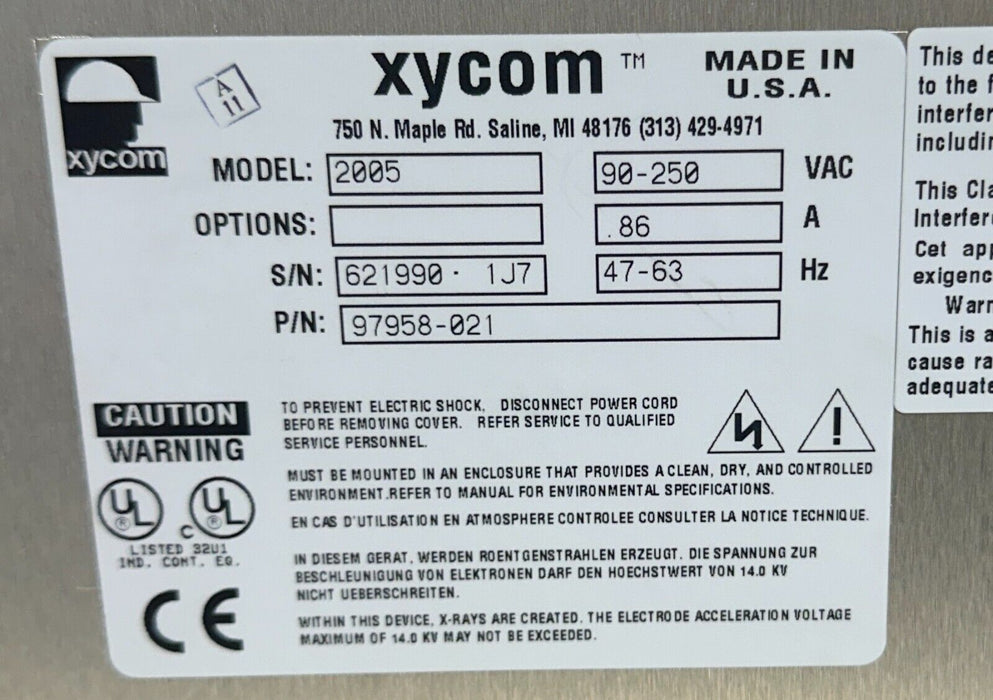 XYCOM 2005 / 97958-021 2000 SERIES INDUSTRIAL WORKSTATION 9" 90-250V .86A NSMP