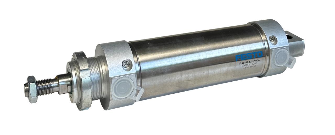 NEW FESTO DSNU-63-125-PPV-A / 196055 PNEUMATIC ROUND CYLINDER 125mm STROKE NSNP