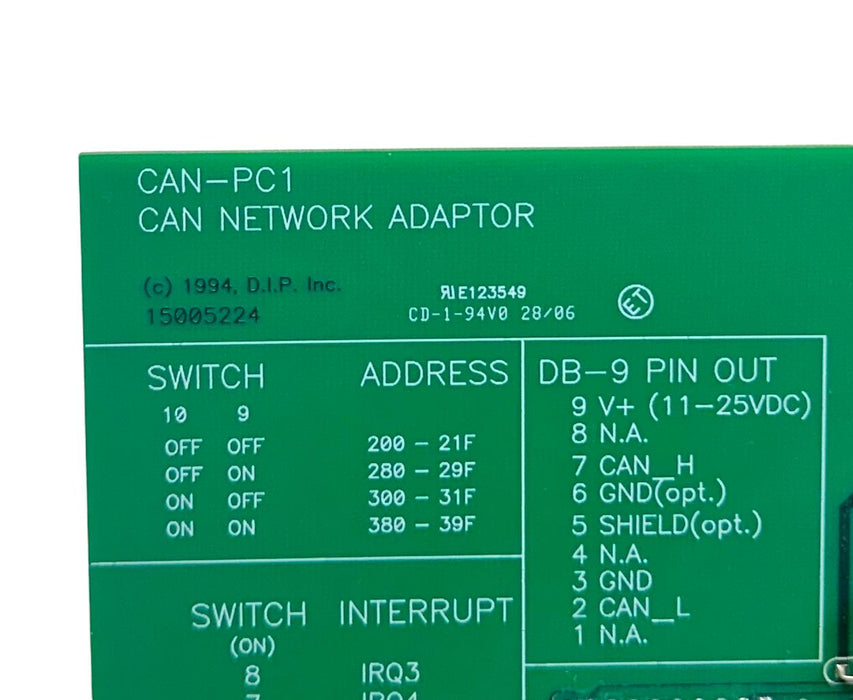 MKS DIP CAN-PC1 / CANPC1 CAN NETWORK ADAPTER CARD 15005224 Rev. 01 DIP052 USNP