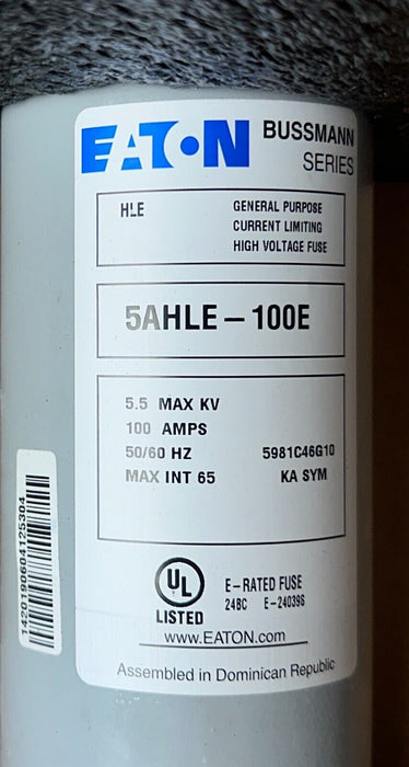 NEW EATON 5AHLE-100E / 5981C46G10 BUSSMANN SERIES LIMITING FUSE 5.5kV 100A NSMP