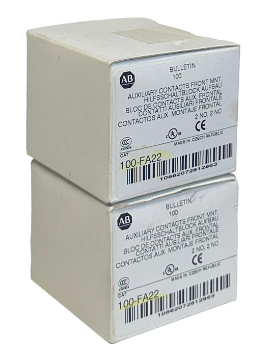 2 ALLEN BRADLEY 100-FA22 /B BULLETIN 100 AUXILIARY CONTACTS 2NO 2NC NSMP