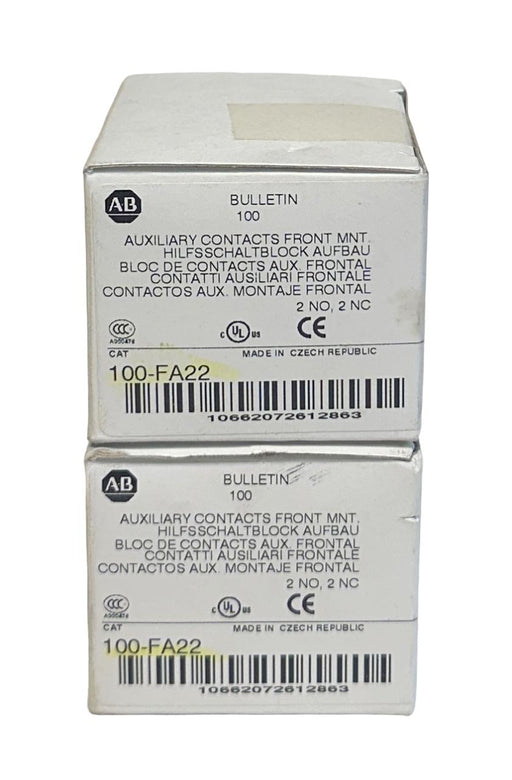 2 ALLEN BRADLEY 100-FA22 /B BULLETIN 100 AUXILIARY CONTACTS 2NO 2NC NSMP