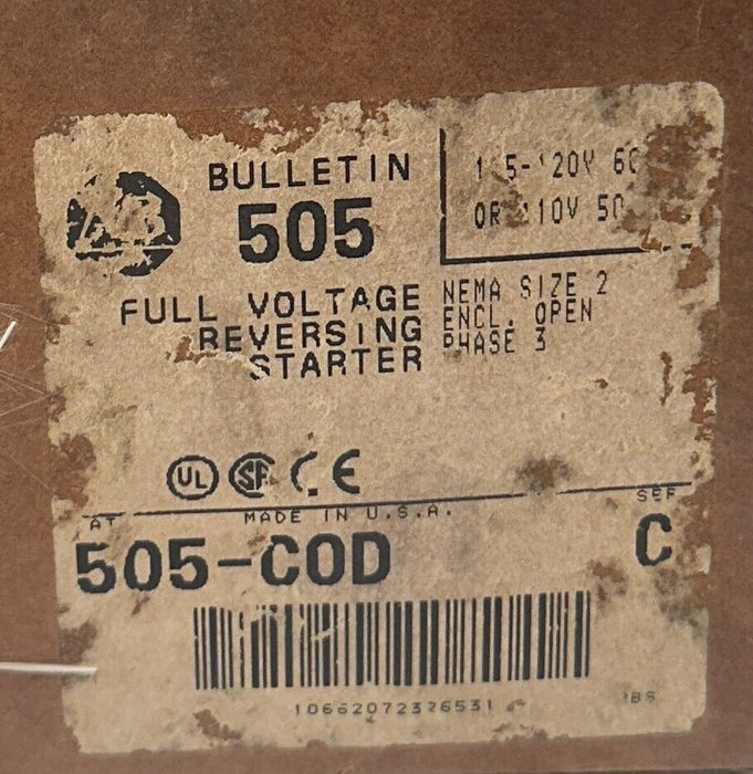 ALLEN BRADLEY 505-COD /C Bulletin 505 FULL VOLTAGE REVERSING STARTER SIZE 2 NSMP