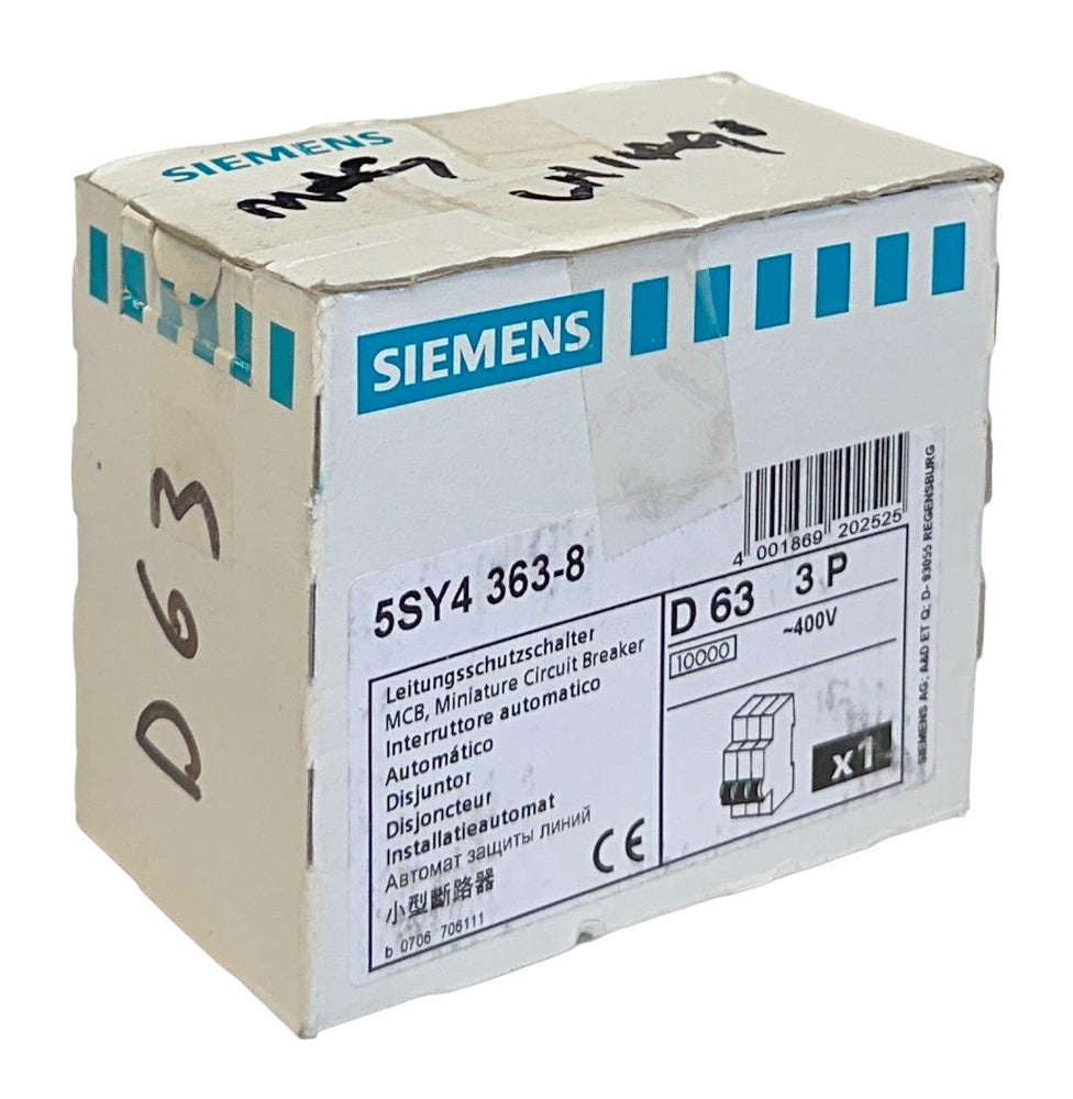 SIEMENS 5SY4363-8 / 5SY43638 MCB MINI CIRCUIT BREAKER 400V 3POLE NSMP