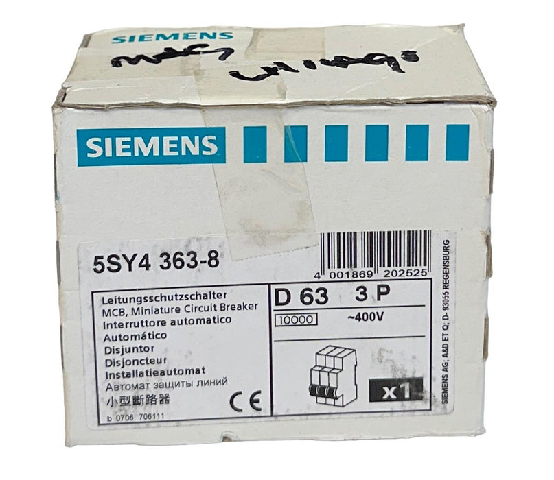 SIEMENS 5SY4363-8 / 5SY43638 MCB MINI CIRCUIT BREAKER 400V 3POLE NSMP