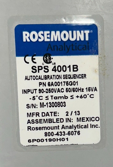 ROSEMOUNT SPS 4001B / 6A00175G01 AUTOCALIBRATION SEQUENCER 90-250VAC 15VA NSNP