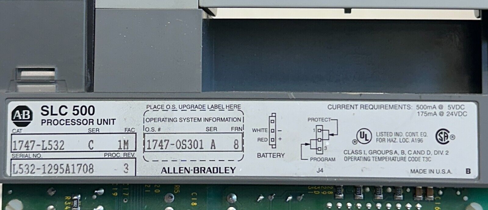 ALLEN BRADLEY 1747-L532 /C SLC 5/03 16K PROCESSOR MODULE DH-485 RS-232 NSNP