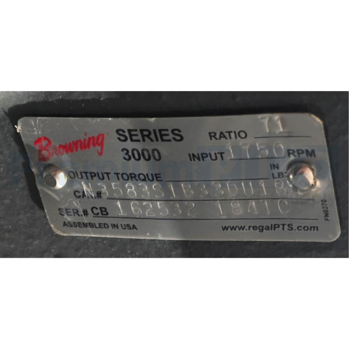 REGAL BROWNING OtN 3000 OTN-3583-S1-B33D-U-184TC RATIO:71 1750RPM U5P2DC REDUCER
