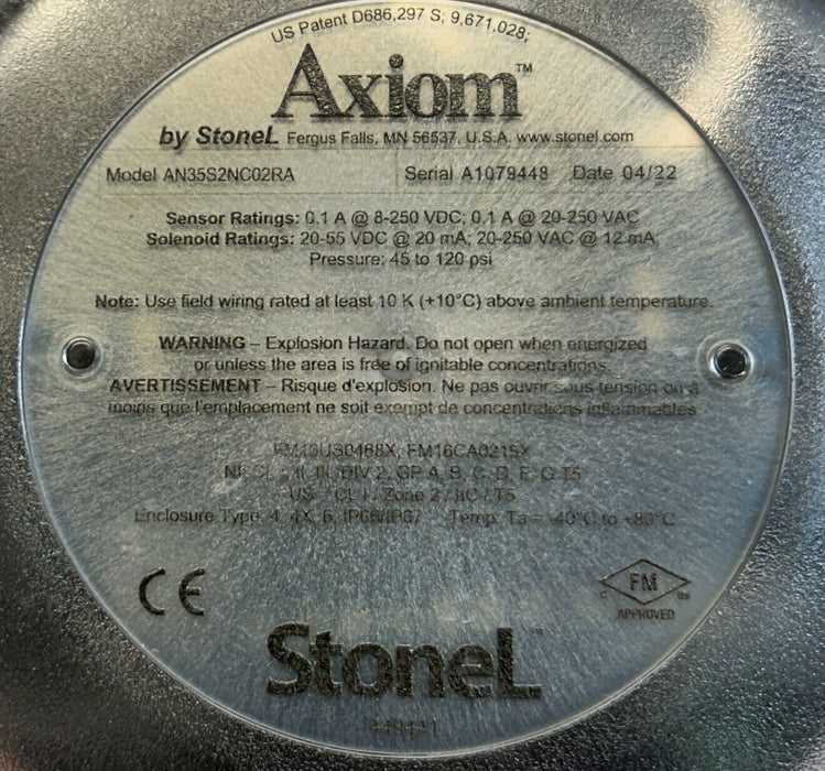 StoneL AN35S2NC02RA AXIOM INTEGRATED DISCRETE VALVE CONTROLLER SST 8-250VDC NSNP