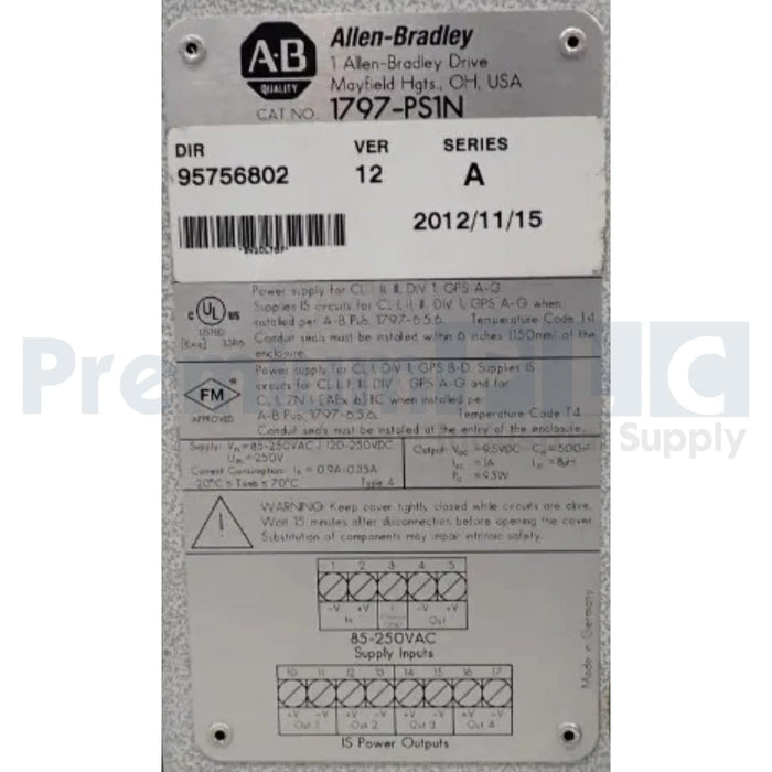 ALLEN BRADLEY 1797-PS1N /A FlexEX 85-250V AC IN/QUAD-EX DC OUT POWER SUPPLY V.13