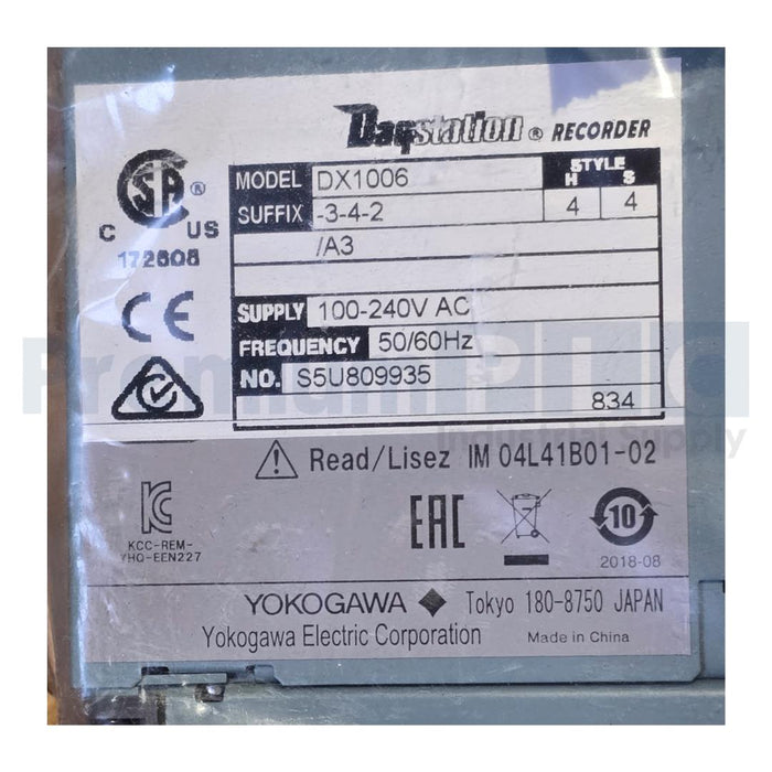 YOKOGAWA DX1006 / DX1006-3-4-2/A3 Daqstation 6-CH CHART RECORDER 100/240VAC NSMP