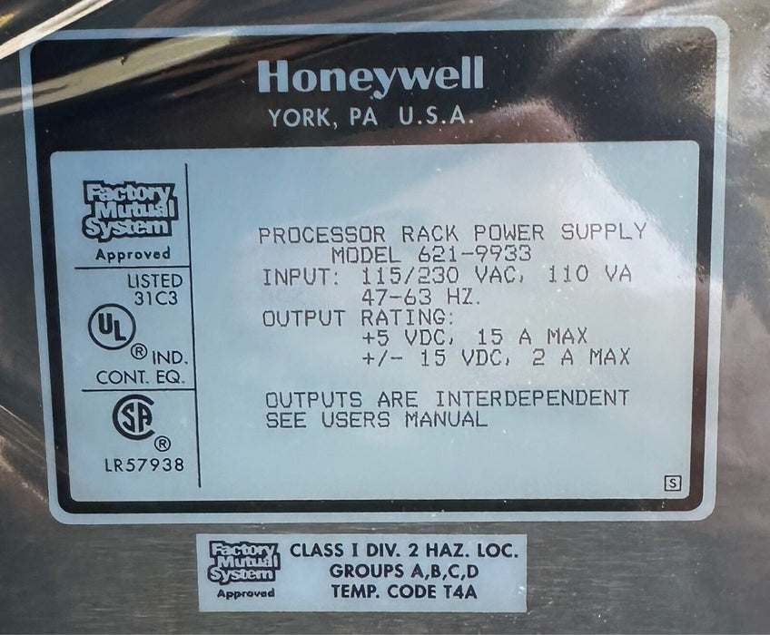 HONEYWELL 621-9933 / 6219933 PROCESSOR RACK POWER SUPPLY 115-230VAC 110VA REPAIR