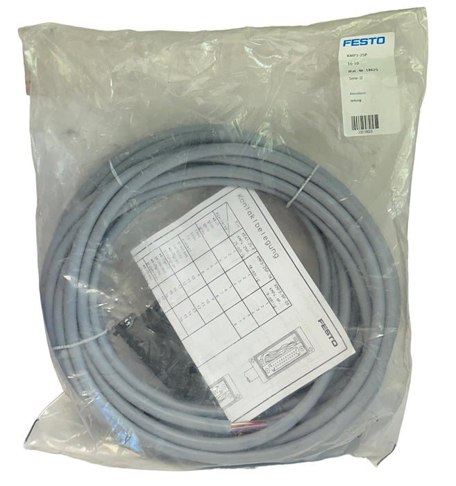 FESTO KMP3-25P-16-10 / 18625 CONNECTING CABLE 10M LENGTH 24VDC KMP325P1610 NSFS