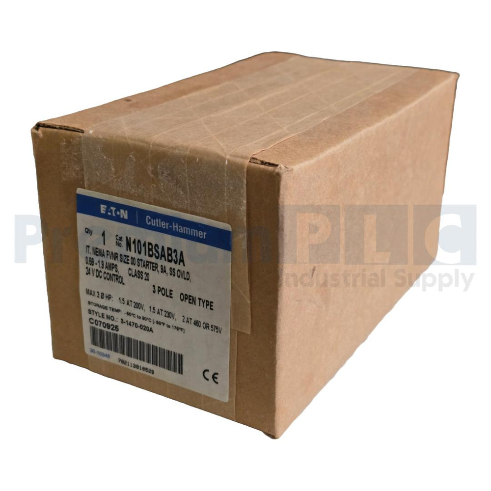 EATON CUTLER-HAMMER N101BSAB3A IT. NEMA FVNR SIZE 00 STARTER, 9A, SS OVLD. NSFS