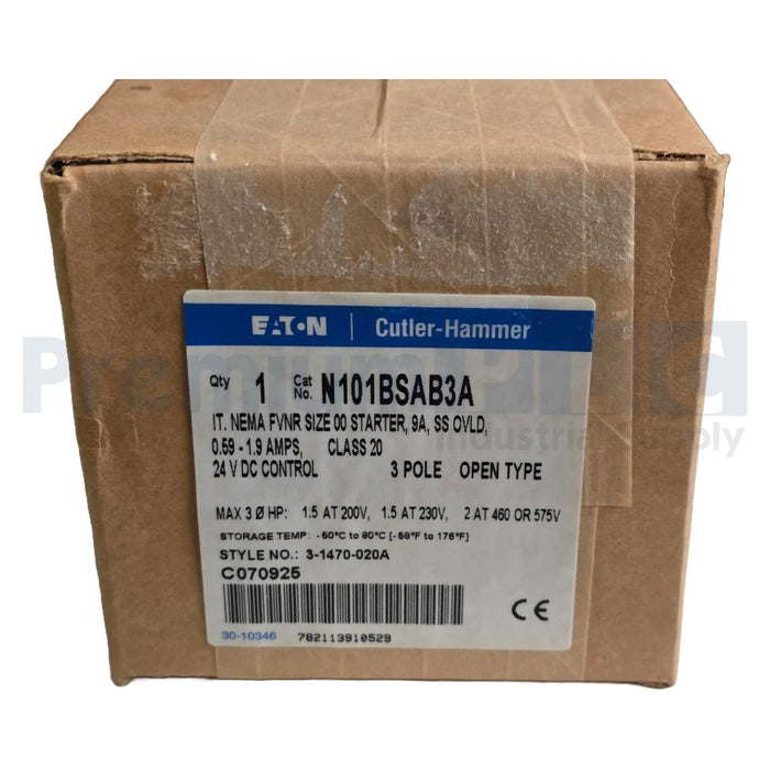 EATON CUTLER-HAMMER N101BSAB3A IT. NEMA FVNR SIZE 00 STARTER, 9A, SS OVLD. NSFS