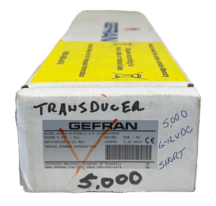 GEFRAN M31-6-M-P05M-1-4-D / 2130X000X00 PRESSURE TRANSDUCER 6-12VDC NSMP