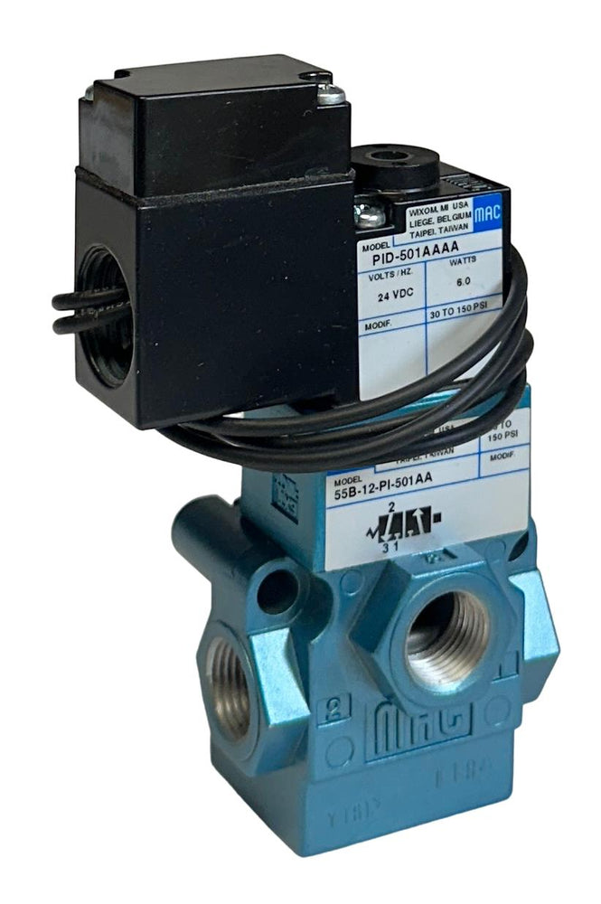MAC 55B-12-PI-501AA / 55B12PI501AA SOLENOID VALVE 3-WAY INLINE 24VDC 6W NSNP