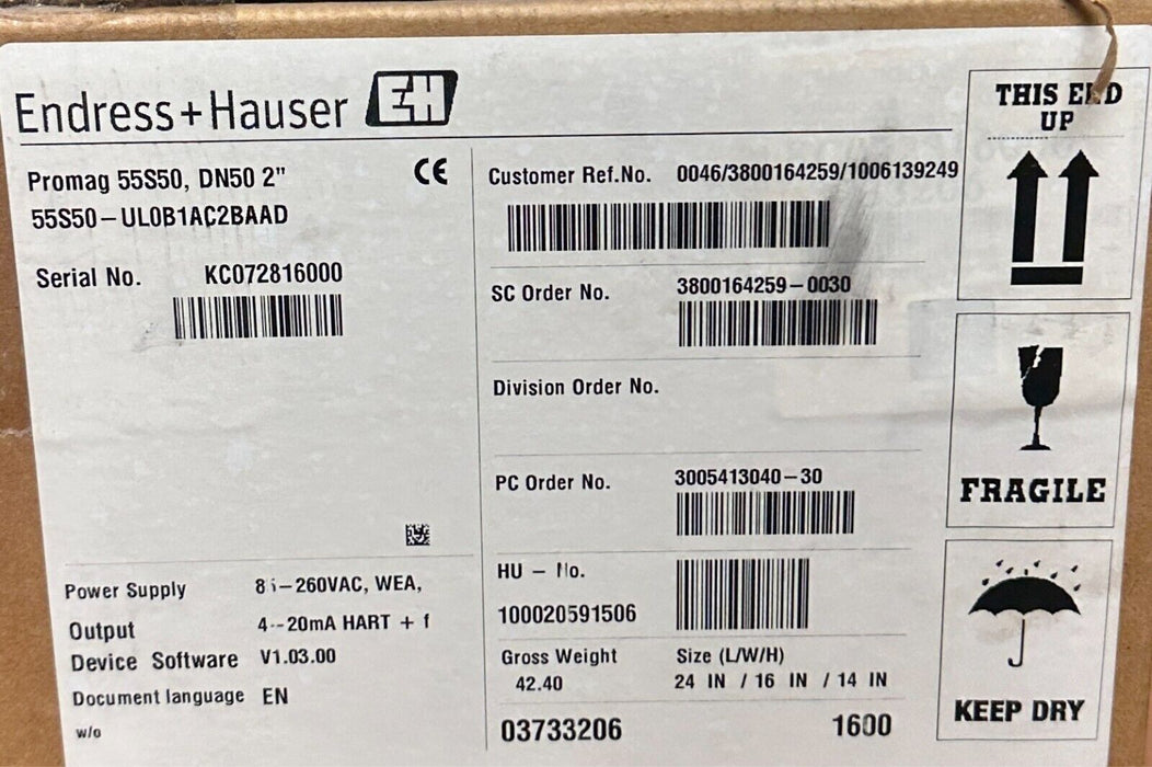 ENDRESS+HAUSER 55S50-UL0B1AC2BAAD Promag 55S50 DN50 2'' ELECTRO FLOW METER NSFS