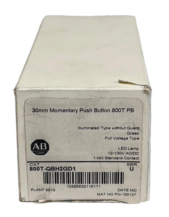 ALLEN BRADLEY 800T-QBH2GD1 /U 30mm MOMENTARY PUSH BUTTON GREEN 12-130VAC/DC NSMP