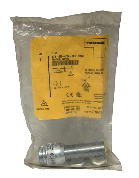 TURCK T4372000 / BI 5-G18-AZ3X-B1331 50MM INDUCTIVE SENSOR AC/DC RATINGS NSFS