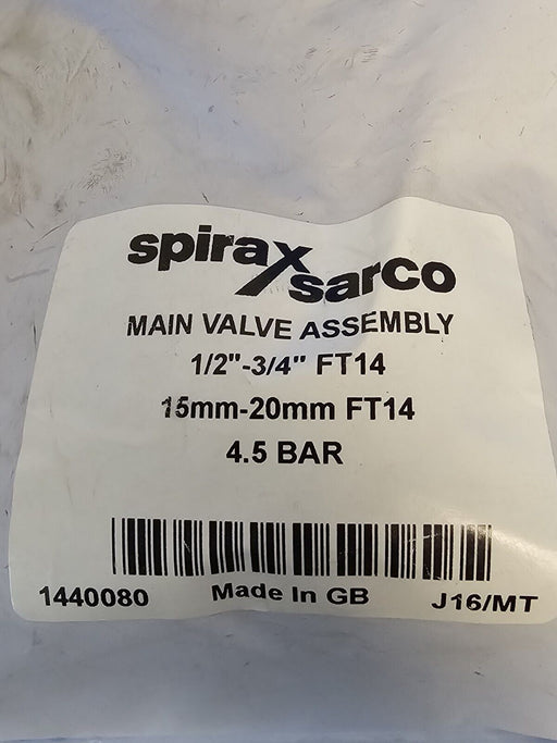 NEW SPIRAX SARCO MAIN VALVE ASSEMBLY 1440080 J16/MT  1/2''-3/4 FT14