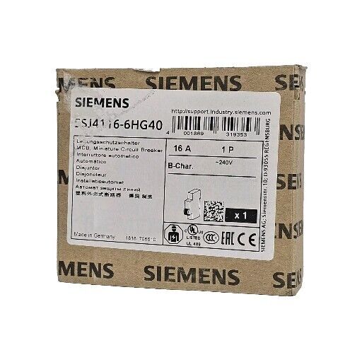 NIB SIEMENS 5SJ4116-6HG40 MINIATURE CIRUIT BREAKER 5SJ41166HG40 16A 1P