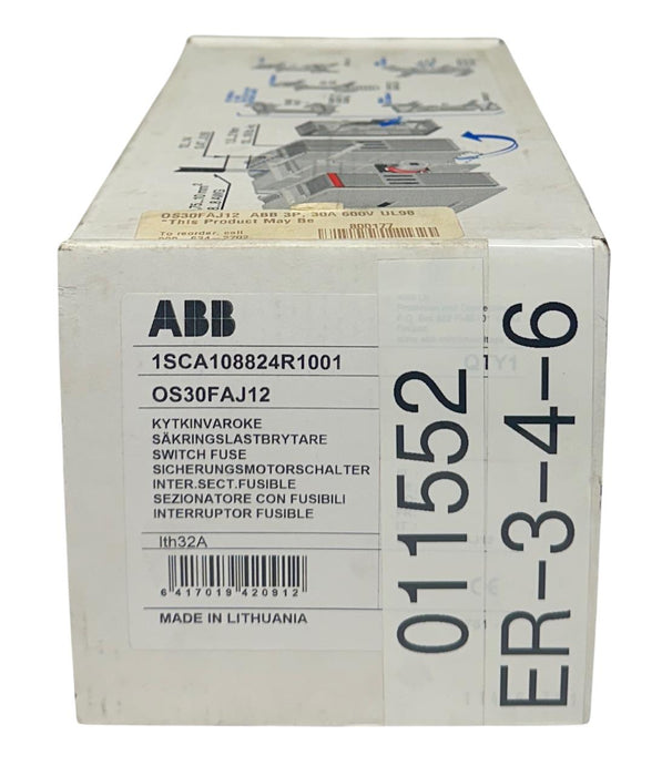 ABB 1SCA108824R1001 / OS30FAJ12 DISCONNECT SWITCH 3P 600V 30A DIN NSMP