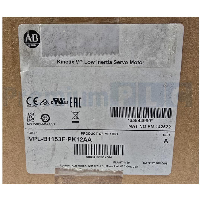 ALLEN BRADLEY VPL-B1153F-PK12AA /A KINETIX VP LOW INERTIA SERVO MOTOR 480V NSFS