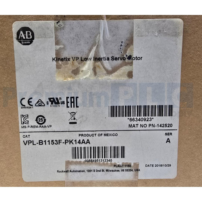 ALLEN BRADLEY VPL-B1153F-PK14AA /A KINETIX VP LOW INERTIA SERVO MOTOR 480V NSFS