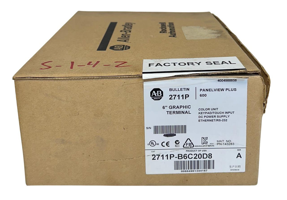 ALLEN BRADLEY 2711P-B6C20D8 /A PanelView Plus 600 KEY/TOUCH EtherNet 24VDC USNP