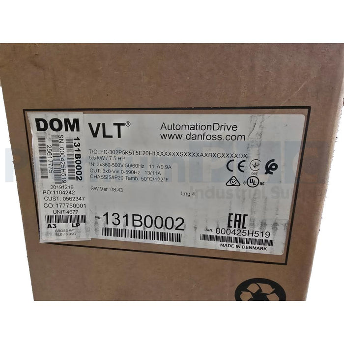 DANFOSS 131B0002 / FC-302P5K5T5E20H1XXXXXXSXXXXAXBXCXXXXDX VLT DRIVE 7.5HP NSFS