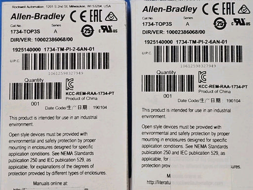 LOT OF 2 NIB ALLEN BRADLEY 1734-TOP3S TERMINAL BASES 1734TOP3S SER. A