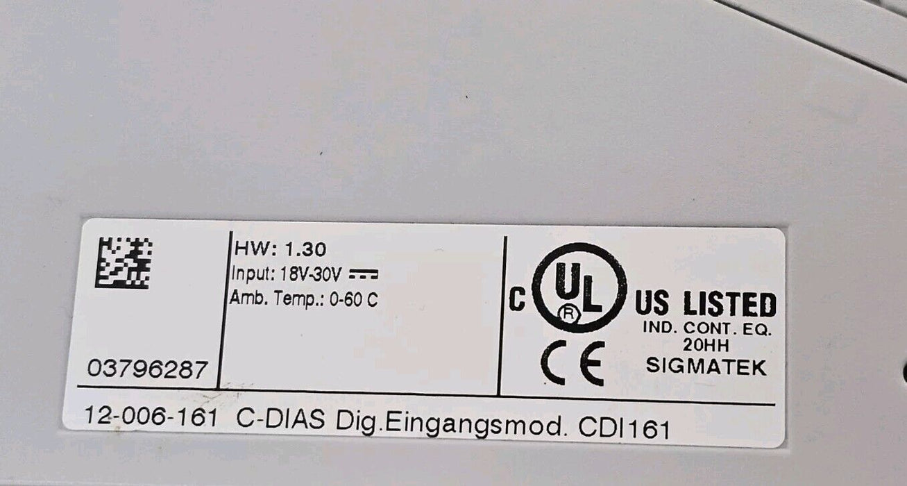 SIGMATEK CDI-161 C-DIAS DIGITAL INPUT MODULE CDI161  12-006-161 HW: 1.30 NSMP