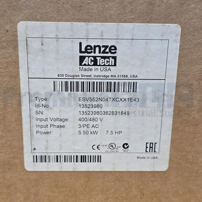 LENZE AC TECH ESV552N04TXC SMVector INVERTER 7.5HP 400/480V 3P 13523980 NSMP