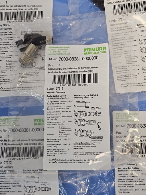 LOT OF 5 NEW MURR ELEKTRONIK 7000-08381-0000000 CONNECTORS