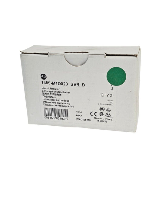 NIB ALLEN BRADLEY 1489-M1D020 CIRCUIT BREAKER SER. D (BOX OF 2)