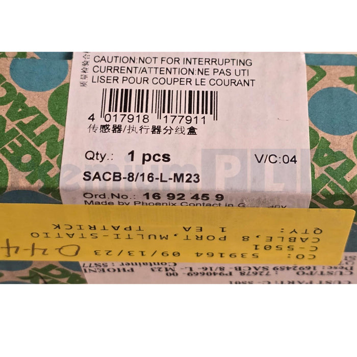NEW PHOENIX CONTACT SACB-8/16-L-M23 DISTRIBUTOR BOX 8-SLOT 5-POS 1692459 NSFS