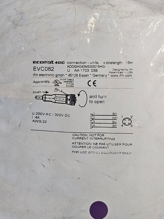 NEW IFM EFECTOR ADOGH040MSS0015H04 CONNECTING CABLE WITH SOCKET EVC082