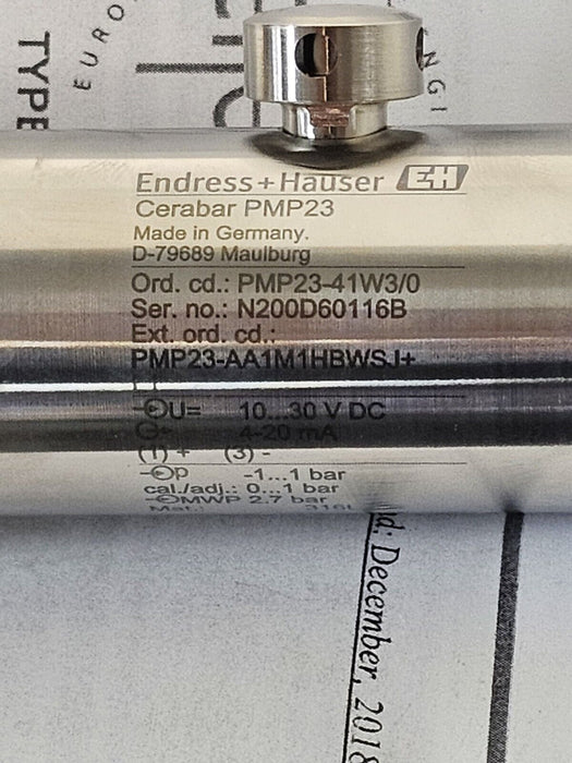 NIB ENDRESS + HAUSER CERABAR PMP23 PRESSURE TRANSMITTER PMP23-41W3/0