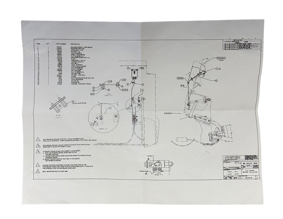 HYSTER 1463578 / HY1463578 OEM PARK BRAKE RELEASE KIT FOR FORKLIFT NSMP