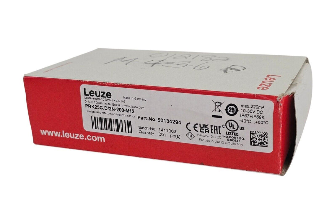 NIB LEUZE PRK25C.D/2N-200-M12 POLARIZED PHOTOELECTRIC SENSOR P/N: 50134294