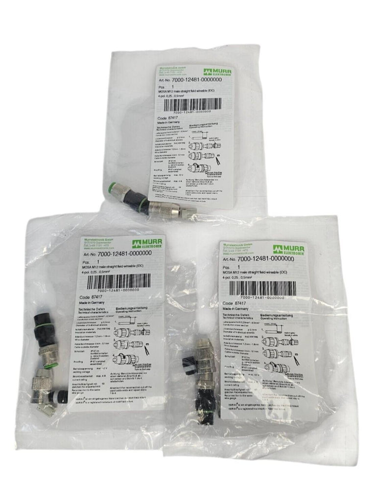LOT OF 3 NEW MURR ELEKTRONIX 7000-12481-0000000 FIELD WIREABLE CONNECTORS