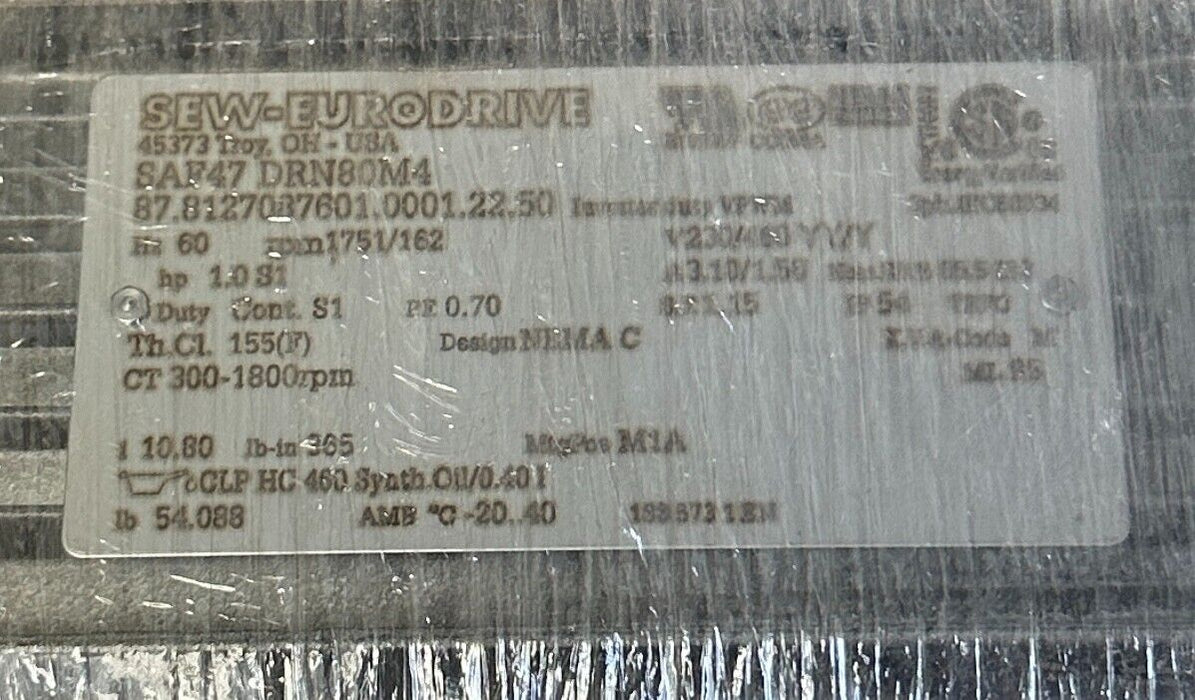 SEW-EURODRIVE SAF47 DRN80M4 / 87.8127087601.0001.22.50 HELICAL GEAR MOTOR NSMP