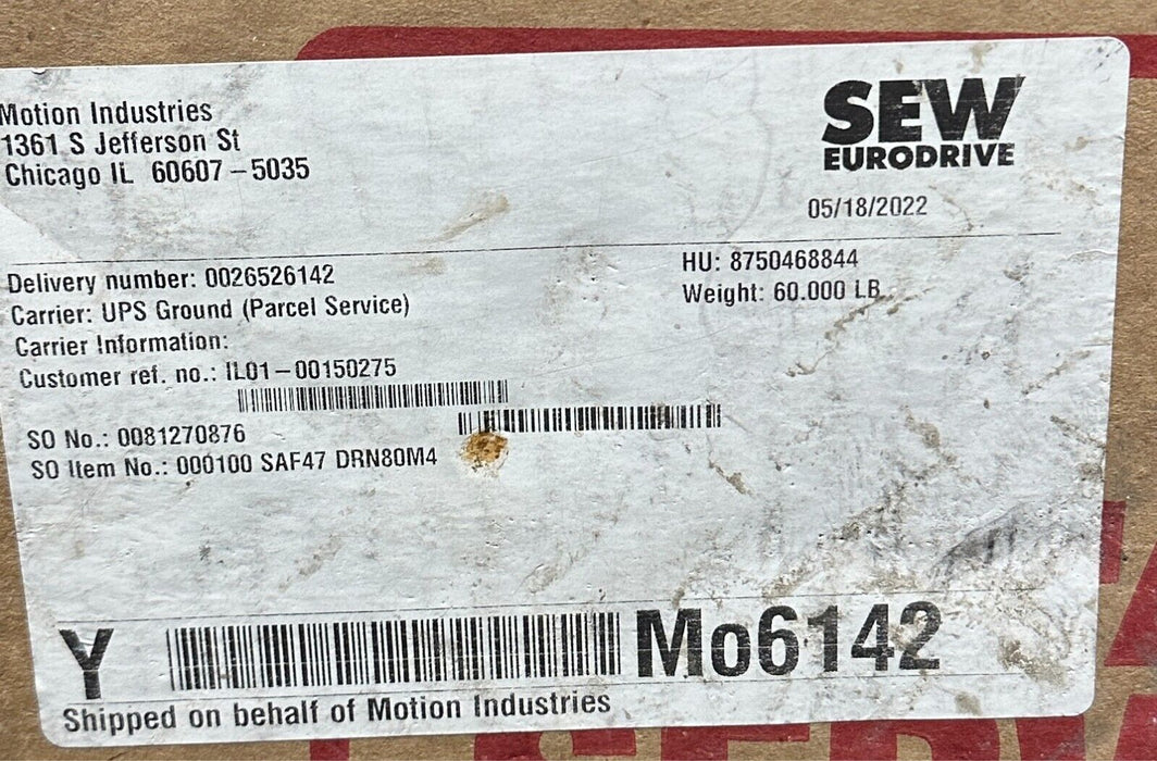 SEW-EURODRIVE SAF47 DRN80M4 / 87.8127087601.0001.22.50 HELICAL GEAR MOTOR NSMP