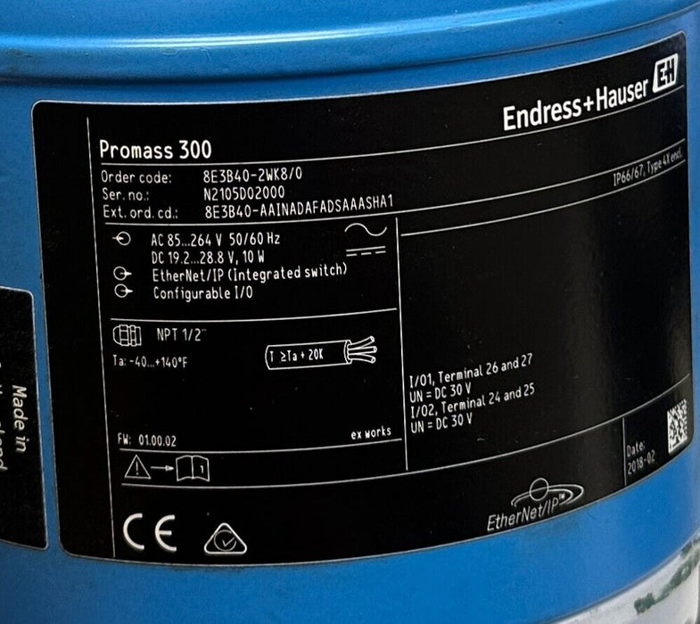 ENDRESS+HAUSER 8E3B40-2WK8/0 / 8E3B40-AAINADAFADSAAASHA1 Promass E 300 ENet USMP