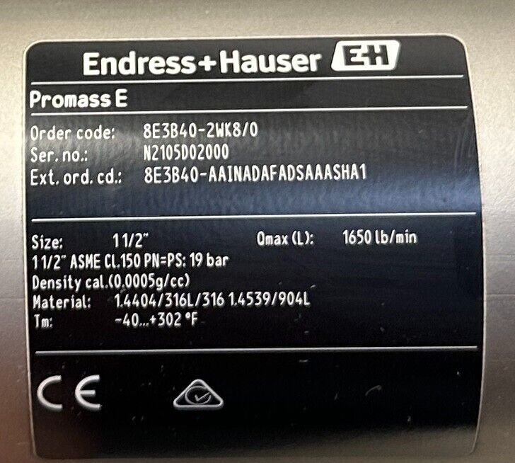 ENDRESS+HAUSER 8E3B40-2WK8/0 / 8E3B40-AAINADAFADSAAASHA1 Promass E 300 ENet USMP