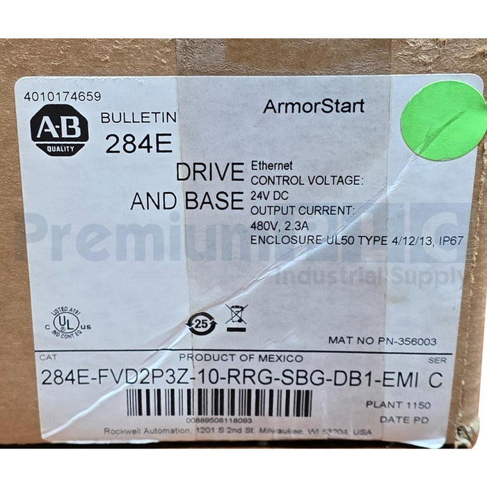 ALLEN BRADLEY 284E-FVD2P3Z-10-RRG-SBG-DB1-EMI /C EtherNet/IP ArmorStart VFD NSMP