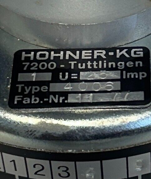 HOHNER KG TYPE 4006 ROTARY ENCODER IMPULSE SENDER 1 ROTATION = 25 IMPULSE NSNP